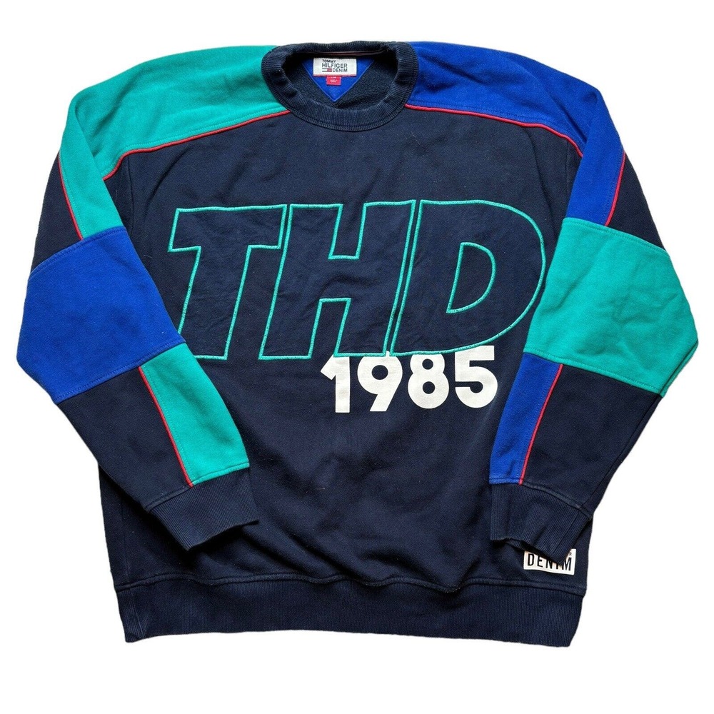 Vintage Tommy Hilfiger Denim Colorblock Sweatshirt 1985 THD Men's Size Large